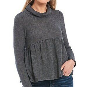 Love On A Hanger | Gray Cowl Neck Peplum Long Sleeve Top | XL